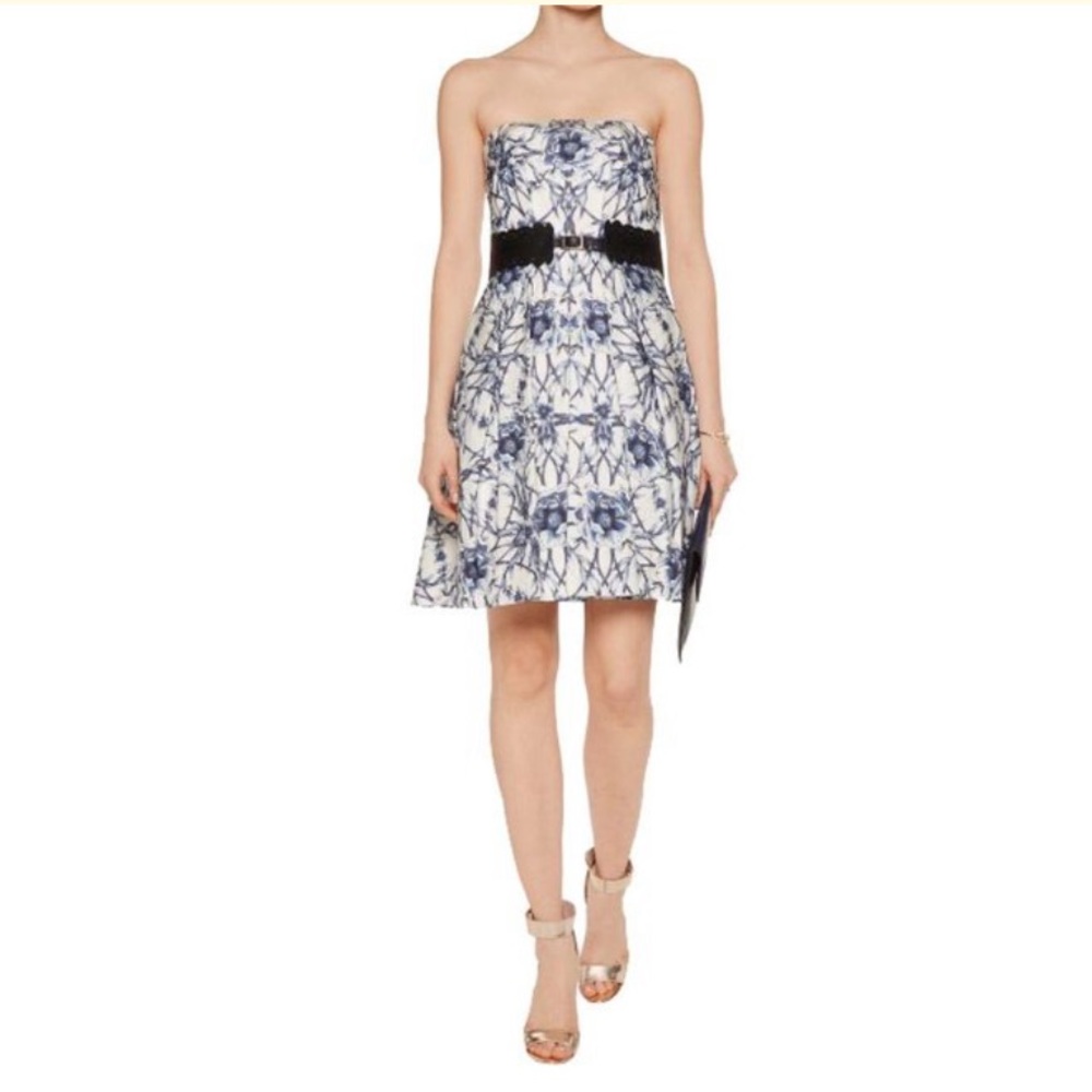 NWT Marchesa Notte Blue & White Silk Dress- 0 & 10